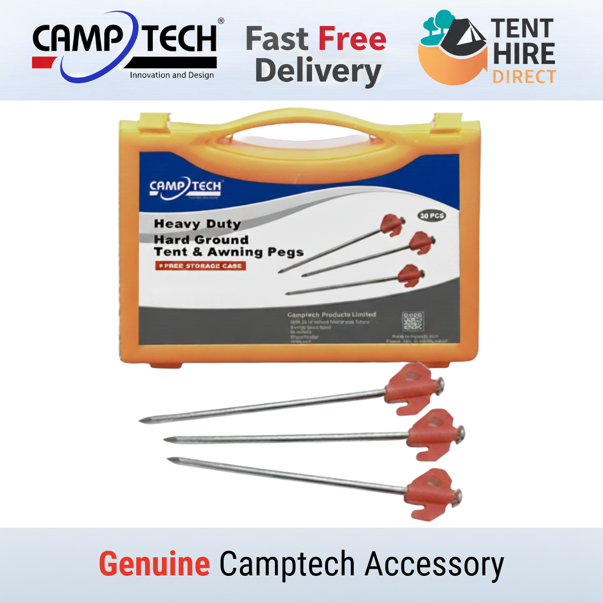 CAMPTECH HEAVY DUTY TENT & AWNING PEGS FOR HARD GROUND - NEW - FREE POST