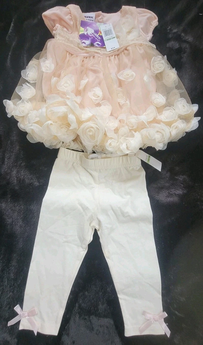 Blueberi Boulevard Dress Set 18 Month Girls Pink Blush Roses With White Pants