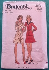 Butterick sewing pattern 3198 A-line dress top skirt miss size 10 vtg 70s UNCUT