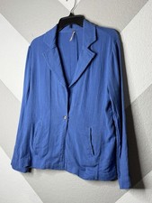 Free People Simply Perfect Soft Cotton Linen Blue Blazer Jacket Size Small