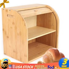 2-Layer Bread Box Bread Keeper Bamboo Wood With Lid Kitchen Storage Containers