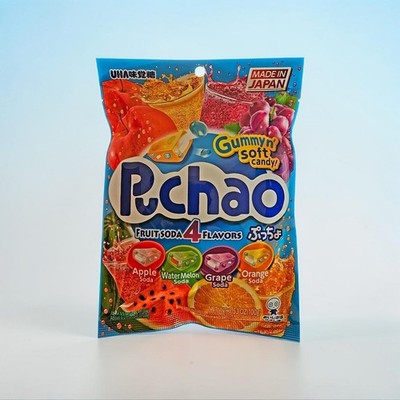 UHA Mikakuto Japan Puchao Chewy Candy 4 Flavor Soda Fruit Mix 3.52oz Pack of One