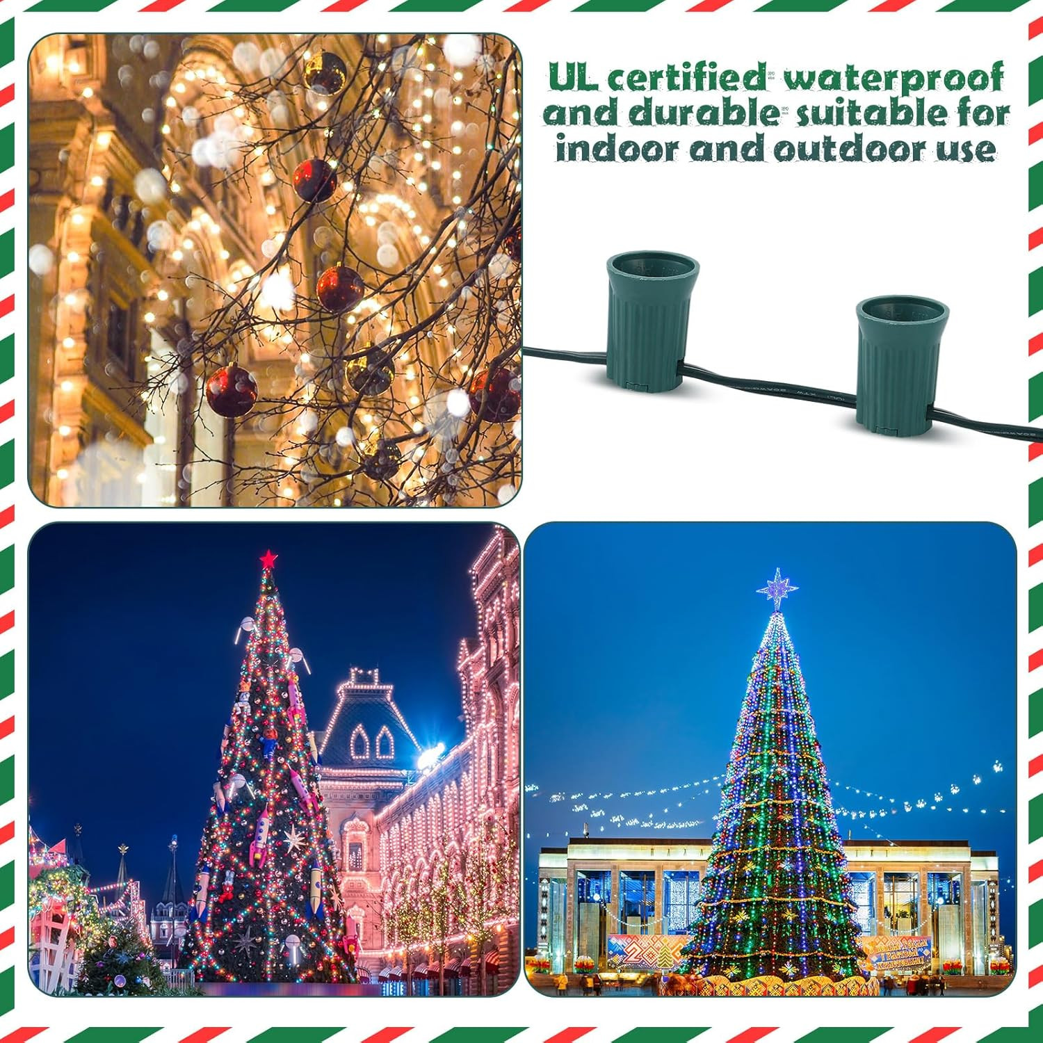 500 Ft C9 String Light Cord for Outdoor Xmas Decor, 12" Spacing, Green