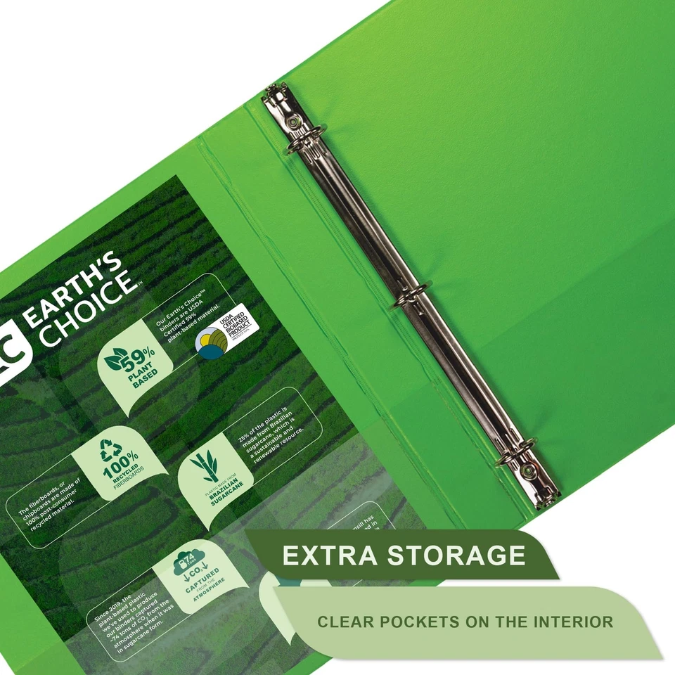 Fichário sustentável de 1 polegada verde limão 3 anéis feito de materiais reciclados - Imagem 4 de 4