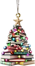 2D Flat Christmas Book Tree Ornament, Book Lover Gift, Bookworm Gifts, Book Chri