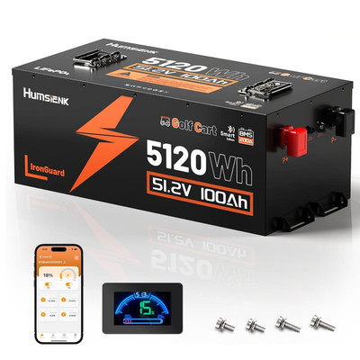 Humsienk 48V 100Ah 5120Wh Golf Cart Battery LiFePO4 Battery Metal Case 200A BMS