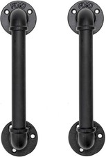 Set of 2 Industrial Pipe Door Pull Handle, Grab Bar, Towel Bar, Antique Rustic C