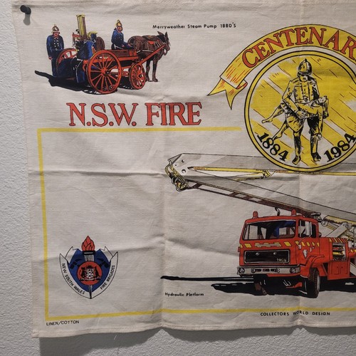 Vintage N.S.W. Bandera de algodón impresa a mano centenario de bomberos 1884-1984 - Imagen 2 de 7