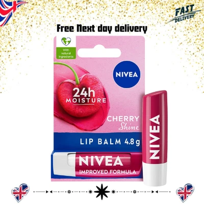 NIVEA Cherry Shine Lip Balm 4.8g Flavoured Lip Balm with Shea Butter Natural Oil