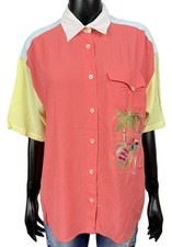 ICEBERG Chemise Femme Vintage Années 90 Couleur Bloc Viscose Broderie...