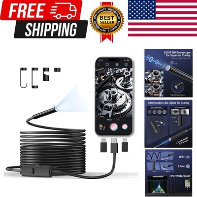 Endoscope Camera with Light, 1920P HD Borescope Inspection Camera with 8 Adju...