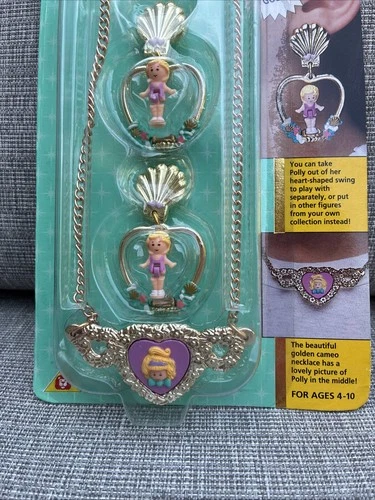 Vintage Polly Pocket POLLY'S GOLDEN DREAM NECKLACE/EARRINGS Bluebird 1994 NIP