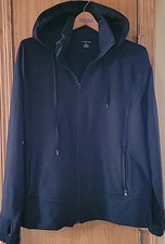 Lands End Black Full Zip Hooded Jacket XL 18 Zip Pockets Athleisure Casual