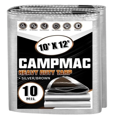 CAMPMAC Tarps Heavy Duty Waterproof 10x12 Ft, 10 Mil Thick, High Durability, ...