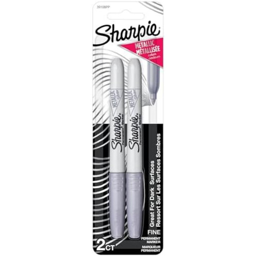 Sharpie Metallic Permanent Markers, Fine Point, Silver, 2 Count