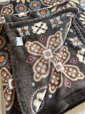 Vera Bradley Canyon Plush Throw Blanket Brown Floral Retired Fall 2012 50x80
