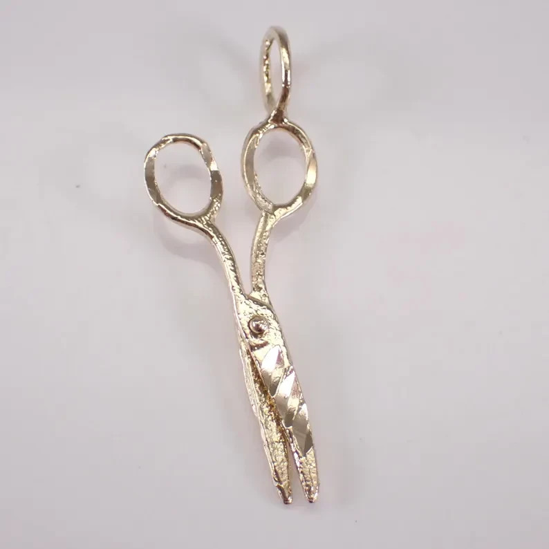 Scissors Vintage Charm Pendant Free Chain 14K Yellow Gold Plated Chain 18''-image