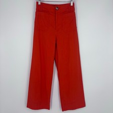 Maeve Anthropologie The Colette Wide Leg Crop Pant Womens 23 Red Linen Blend