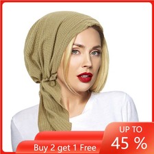Women Muslim Hijab Cancer Chemo Hat Turban Pre-Tied Hair Loss Scarf Wrap Bonnet