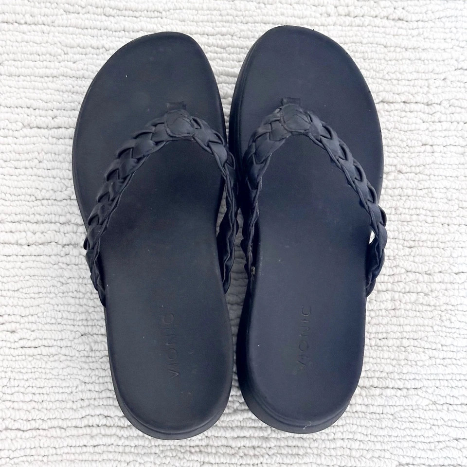 VIONIC Kenji Women's 8 Black Sandal Braided Wedge Boho Comfort Orthopedic Travel - Image 3 of 4