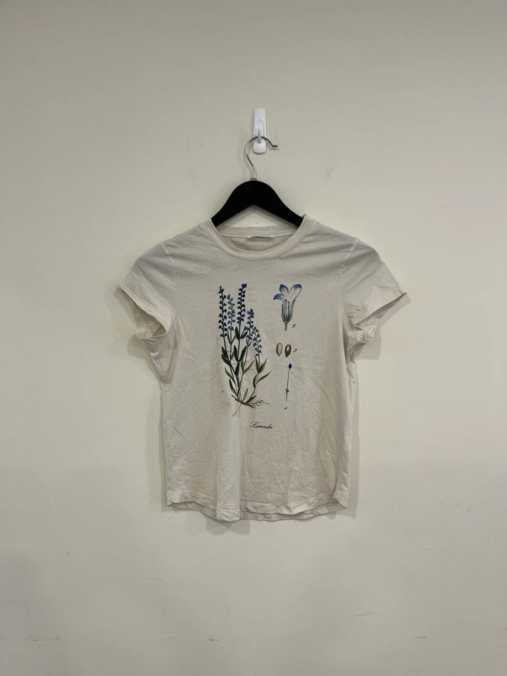 Blusa Top Camisa Sonia Rykiel Para Mujer Talla S Floral Mangas Cortas Marfil Foto 2 de 4