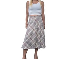 Vintage 70s St Chappelle Plaid Wool Blend A Line Midi Skirt Size 9 26 Waist