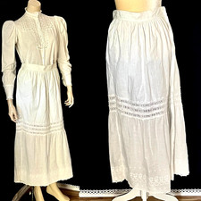 Lovely Tiered Edwardian White Cotton Petticoat, Slip, Eyelet, Small - Medium