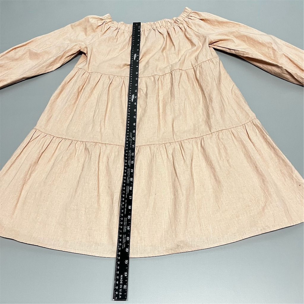 Sacks 5th Ave Linen Dress Womens M Pink Tiered Midi Dress Long Sleeves Spring