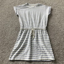 Lou & Grey Dress Womens S White Blue Striped Short Sleeve Drawstring Short