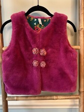 Matilda Jane Girls Pink Faux Fur Vest Floral Lining Pom Pom Buttons Boho Sz 10