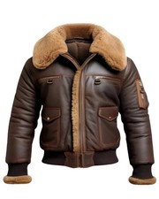 Men s Brown Leather Shearling Aviator Bomber Jacket Faux Fur Collar Winter Coat