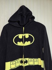 Batman Hooded Pajamas Youth Small 4-6 Black Yellow Fleece Onepiece Zip DC Comics