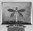 Dragonfly Cigarette Case Antiqued Silver Chrome RFID Wallet & Business Card Case