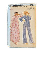 Vintage 1970s Butterick 4514 Caftan Tunic Pants Pattern Size 14 Boho Lounge