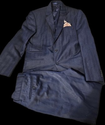 Hackett London 100% Wool Herringbone Suit 40R Blazer 34R Pants Navy England