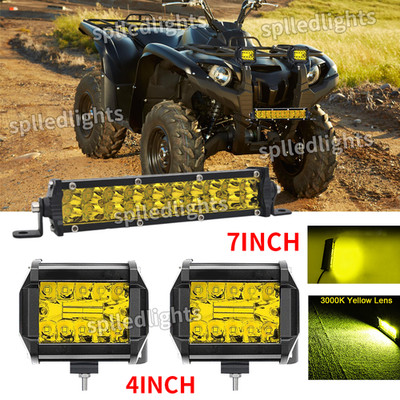 Fit Yamaha Grizzly 700 07-15 & 550 09-14 7'' yellow LED Light bar +4'' Pods
