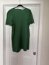 Chicos Green Short Dress Eyelet Sleeve Shift Solid Size 3 US Size 16