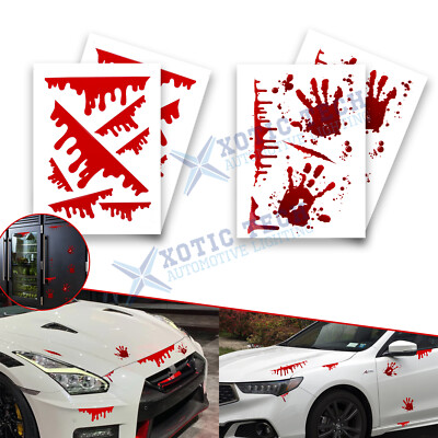 Red Bleeding Blood & Blood Dripping Hand Pre-Cut Horror Stickers Universal Fit