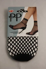 Pretty Polly ~ FISHNET ANKLET ~ socks BNWT ~  black  O/S