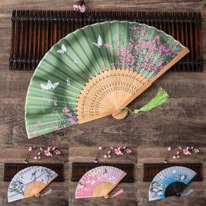 Retro Folding Silk Fan Chinese Style Decorative Pocket Bamboo Handle Hand Fan