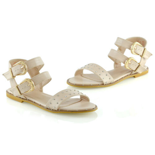 Sandalias planas de gladiador para mujer Zapatos de vacaciones con doble correa y punta abierta talla - Imagen 6 de 21
