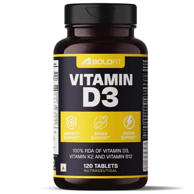 Boldfit Vitamin D Supplement Vitamin D3 K2 MK7 & Vitamin B12 120 Veg Tablet.