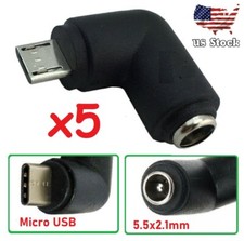 x5 DC 5.5x2.1 mm Jack To Micro USB B 5P Right Angle Male Power Adapter Connector