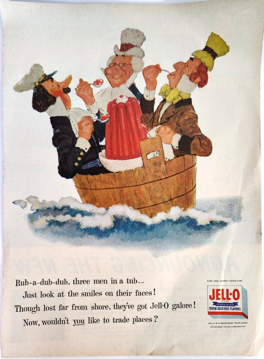 Rub A Dub Three Men Tub Nursery Rhyme Jell-O Vintage 1955 Ad