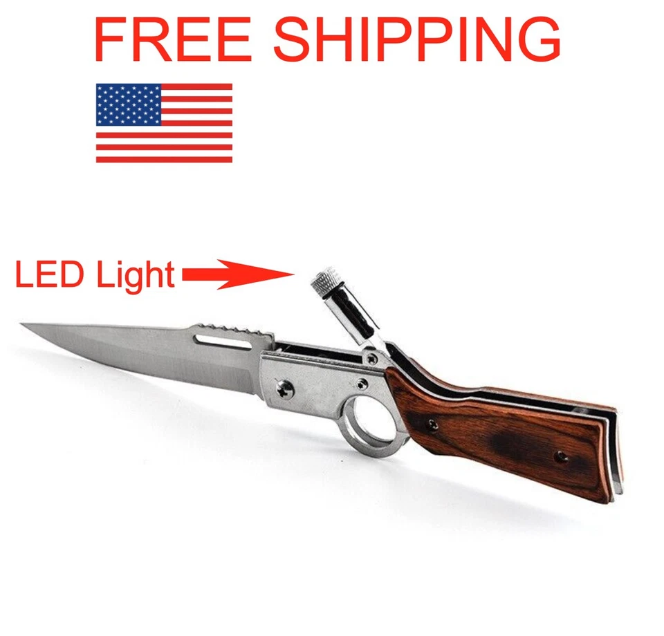 Navaja de Bolsillo Cuchillo Plegable Luz Led Cuchillo Rifle Cuchillo Táctico AK 47 Forma de Pistola Foto 3 de 3