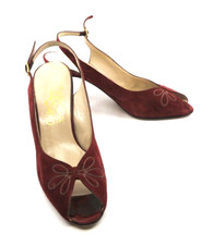 Salvatore Ferragamo Shoes 8 B Red Suede Open Toe Petal Detail Sling Back Heel