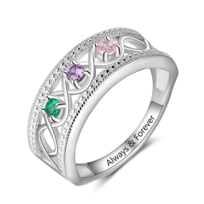 Personalized 3 Birthstone Elegant Mother's Day Ring 925 Sterling Silver
