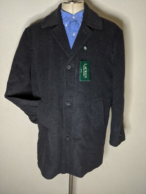 Ralph Lauren 38R Small S Car Coat Gray Flannel Thick Wool Quilt Lined Jacket 