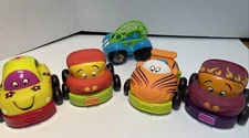 Just B You 4 Soft Sided Pull Back & Go Cars & 1  Oball Rattle & Roll Baby Toys