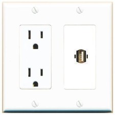 USB2 Decorative Wall Plate with Power Outlet 1 Port White